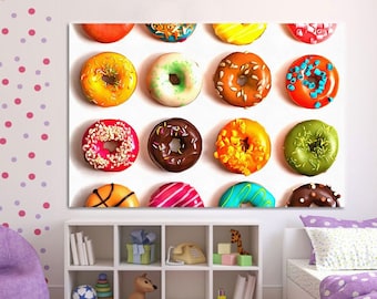 Donuts print on canvas, Donuts Art poster, Kitchen Wall Art, Donuts Print, Kitchen Print, Kitchen Canvas, Kitchen Poster, colorful Donuts