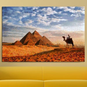 Pyramids of Giza print on Canvas, Large Art painting, Egypt Poster, Wall art, interior decor, Egypt Livingroom design, Pyramids print