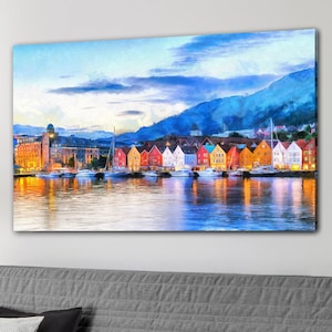Evening Bergen jpeg for print, Bergen Clipart, Digital Large Art, Wall art, interior decor Norway print Norway poster, jpg file