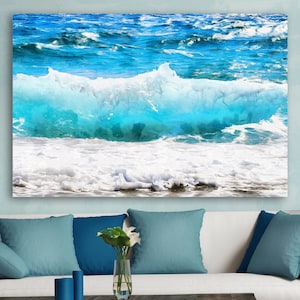 Turquoise Waves print on canvas, Ocean poster, Ocean Waves Poster, Sea Beach Print, Nature painting, Landscape picture, Ocean room decor