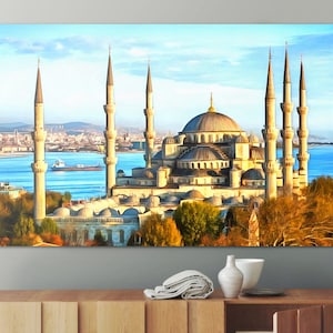 Sultan Ahmed Mosque print canvas, Blue Mosque poster, Turkish Mosque, Large Art painting, Istanbul landscape, Wall art, interior Livingroom