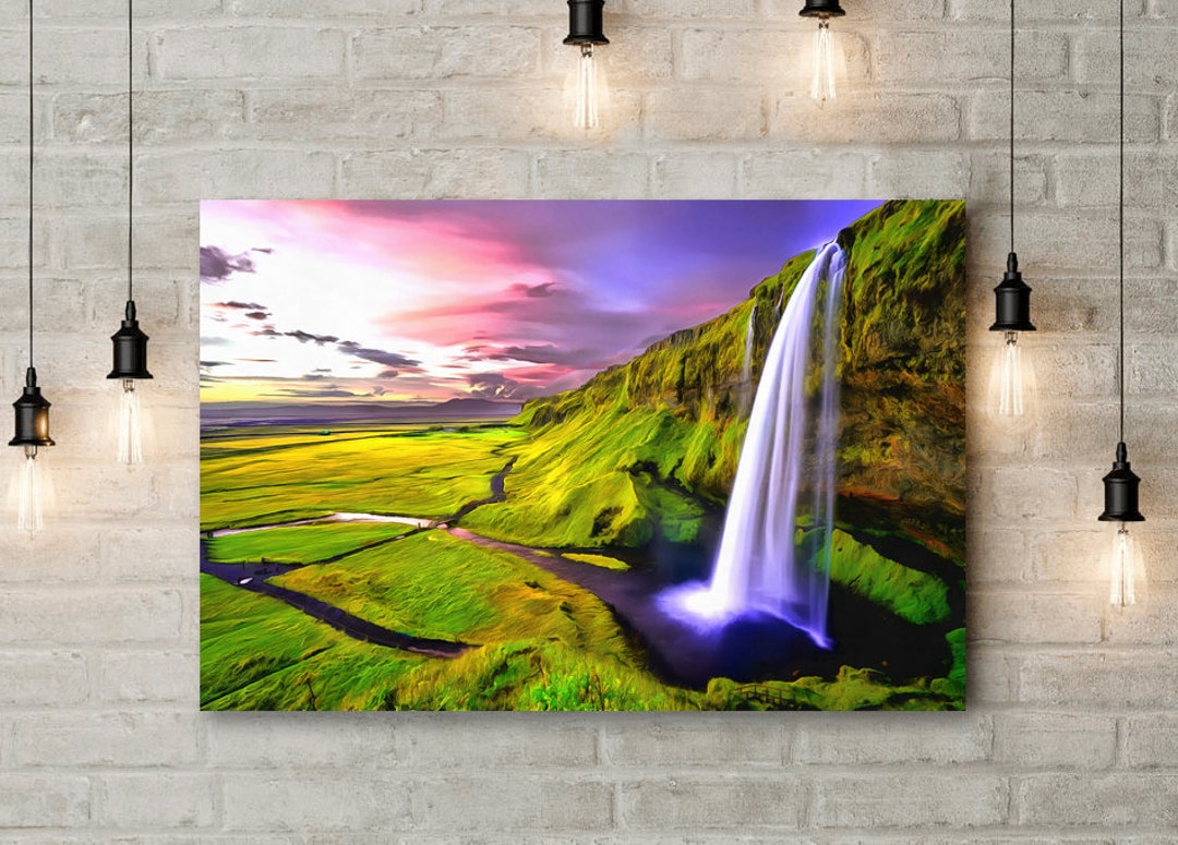 Seljalandsfoss Waterfall Iceland Canvas Print, Landscape Wall Art - Etsy