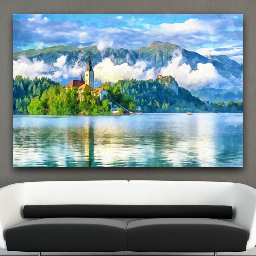 Lake Bled Landscape Canvas Large Art painting Slovenia Etsy