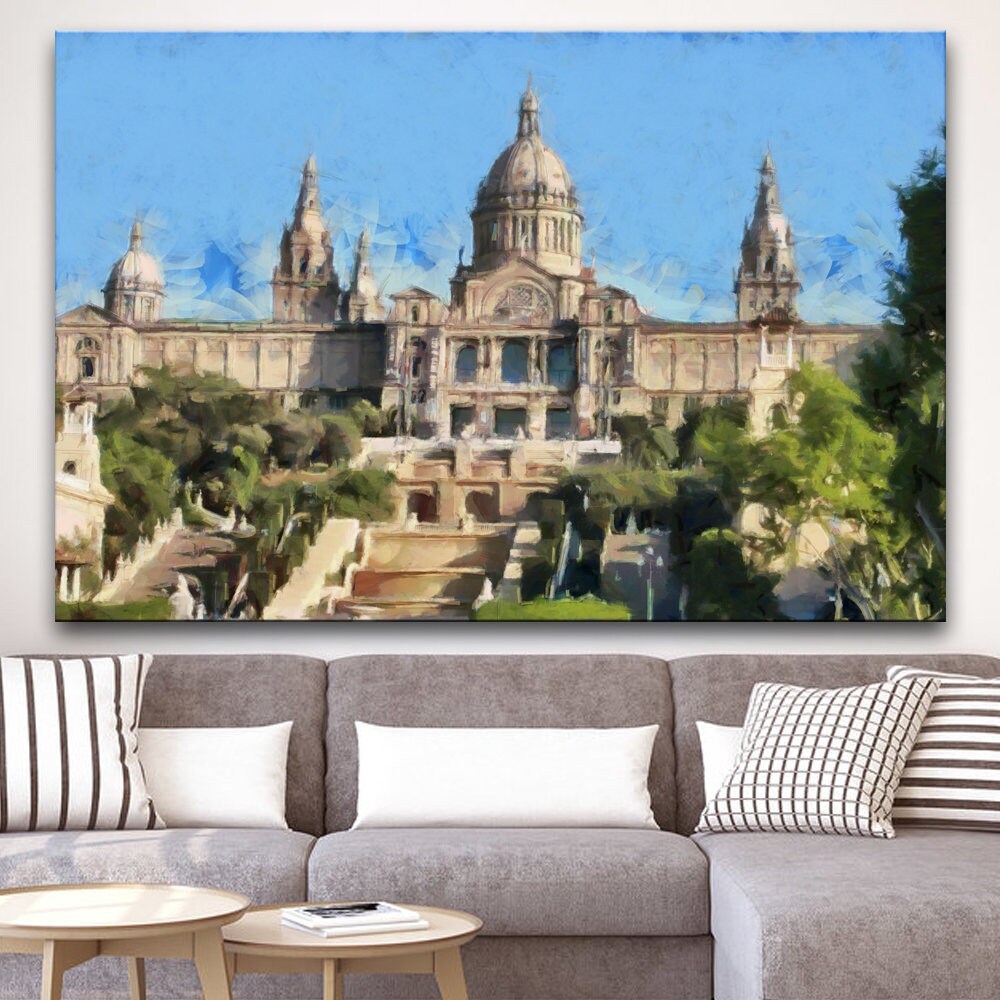 Barcelona canvas Barcelona wall art Painted barcelona Etsy