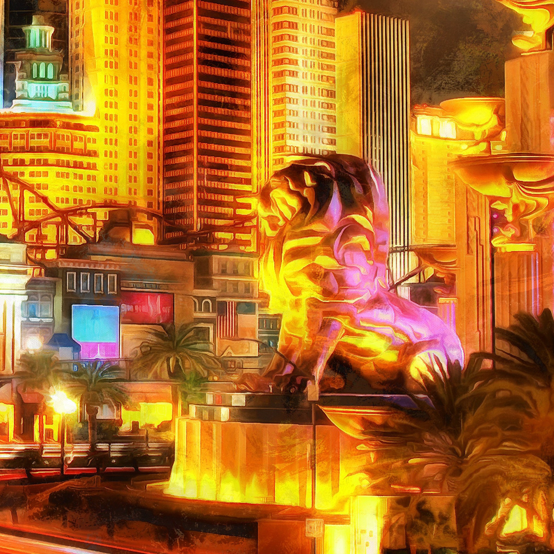 Las Vegas Night Skyline Canvas Large Art Wall Oil Painting Etsy