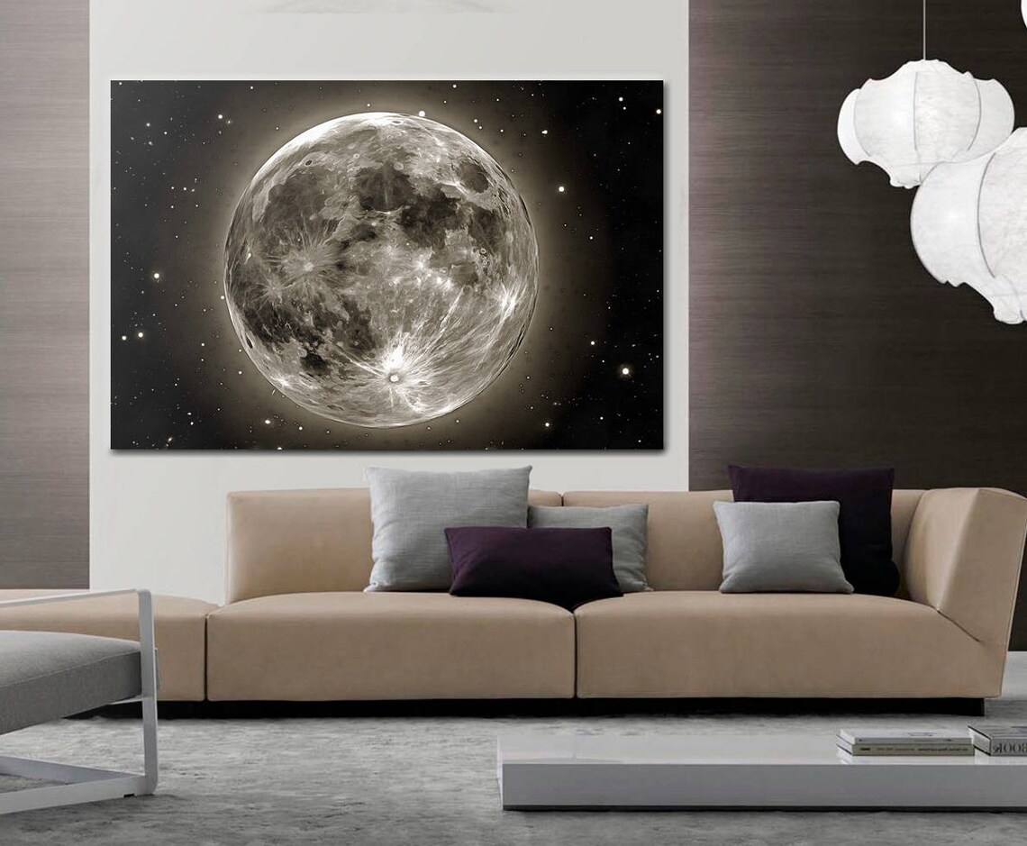 Black Moon Canvas Moon Wall Art Moon Poster Moon Print Etsy