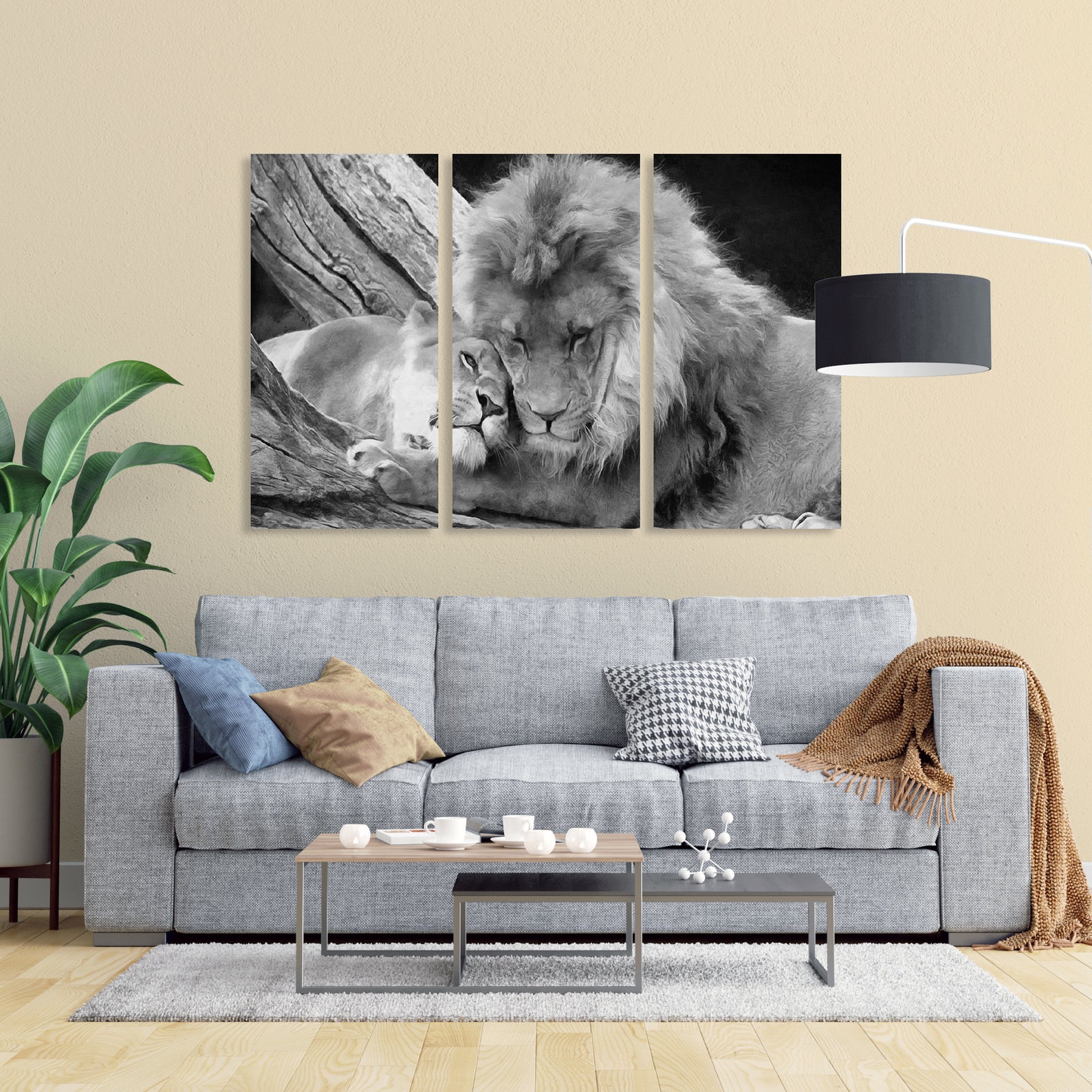 Lion And Lioness 3 parts print on canvas on wooden frame Etsy