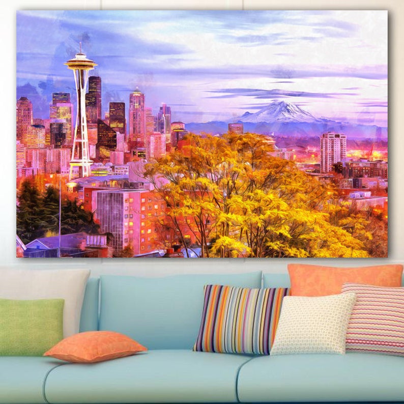 Seattle Skyline Photo Canvas Large Art Wall Print on Canvas Etsy