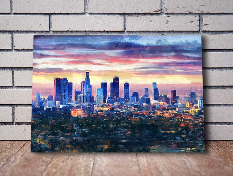 Los Angeles Evening Skyline Canvas Large Art Wall Oil | Etsy