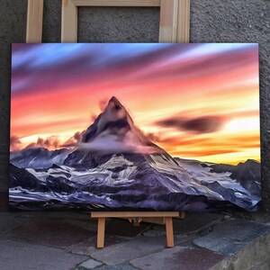 Matterhorn print on canvas, Mountain poster, large art Rocky mountain, Alps Mountain decor, Swiss Mountain, Switzerland print canvas, gift