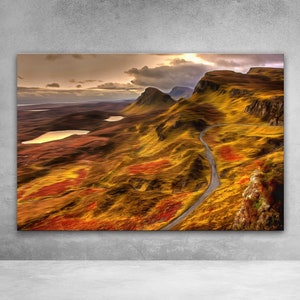 Schottland Berge Straßen Druck auf Leinwand, Herbst in den Bergen Poster, Landschaft England auf Leinwand, Schottische Seen Sonnenuntergang Europäer
