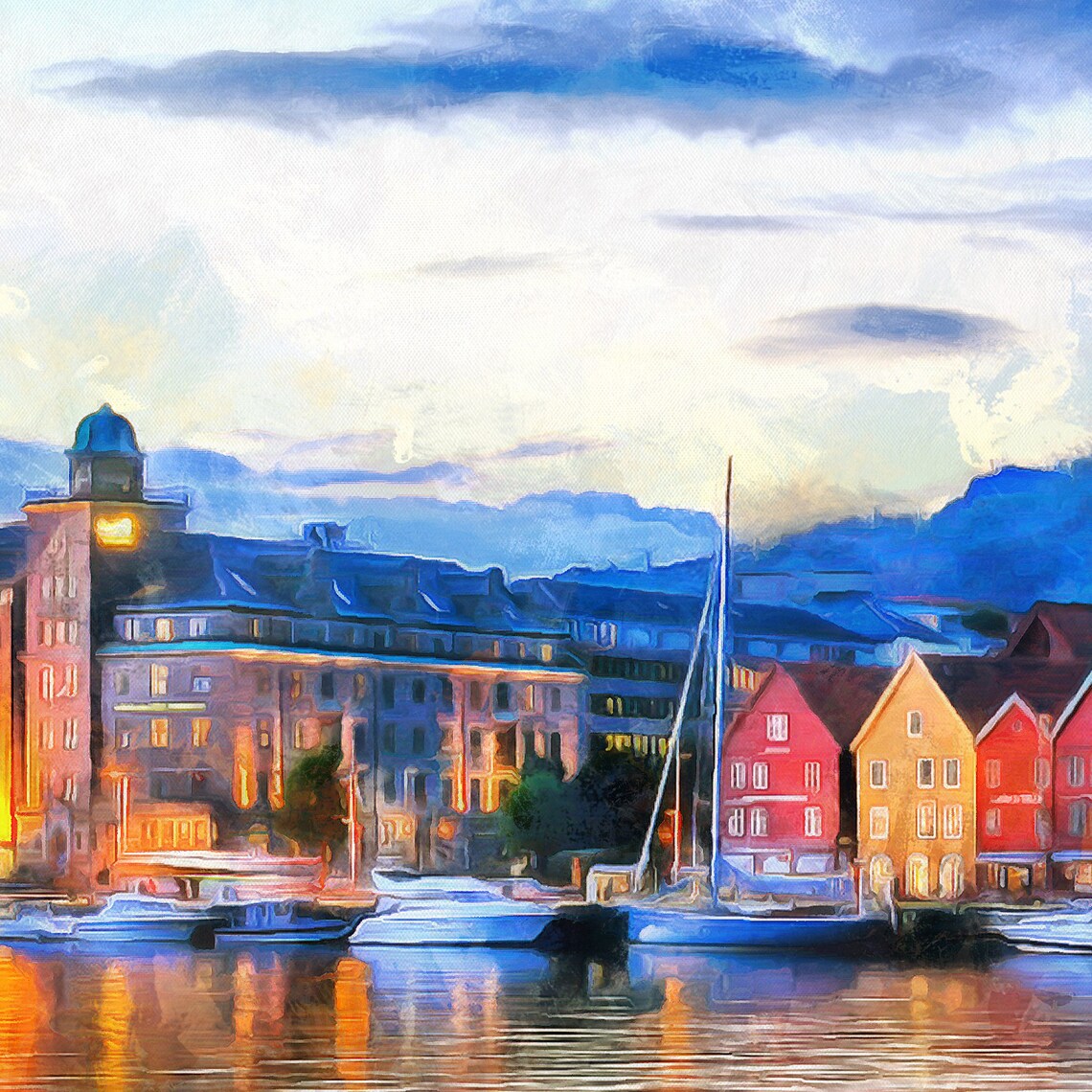 Evening Bergen Canvas Large Art painting Bergen Poster Wall Etsy