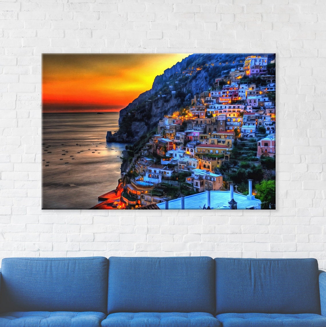 Night Positano Canvas Italy Wall Art Italy Poster Italy Etsy