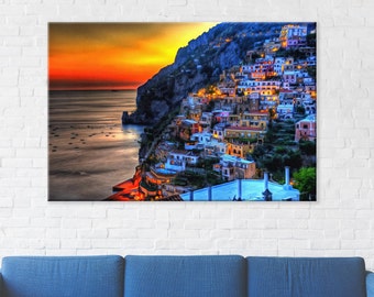 Night Positano print on canvas, Italy Poster, Italy Wall Art, Positano Print, Italy painting, Italy picture, landscape room office decor
