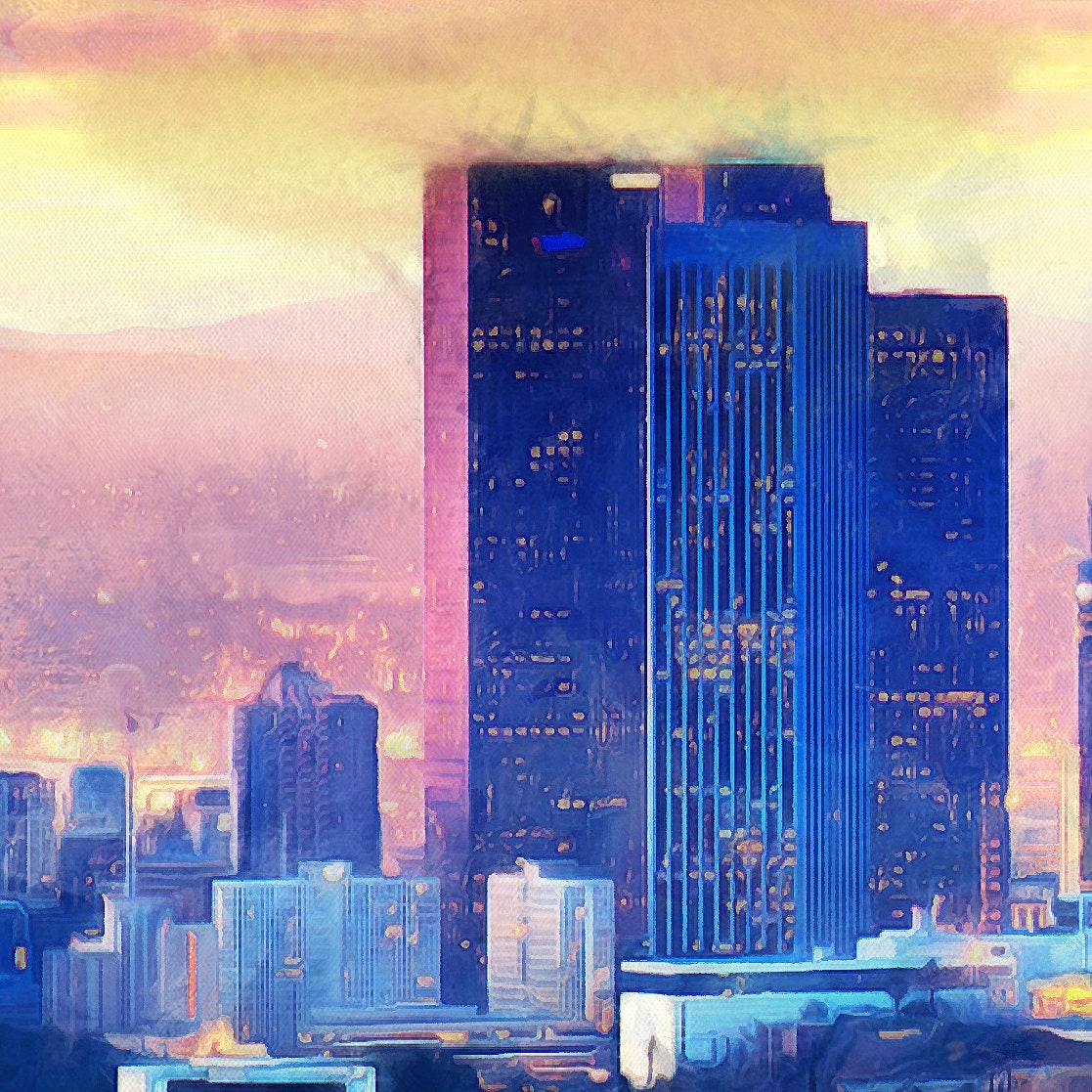 Los Angeles Evening Skyline Canvas Large Art Wall Oil | Etsy