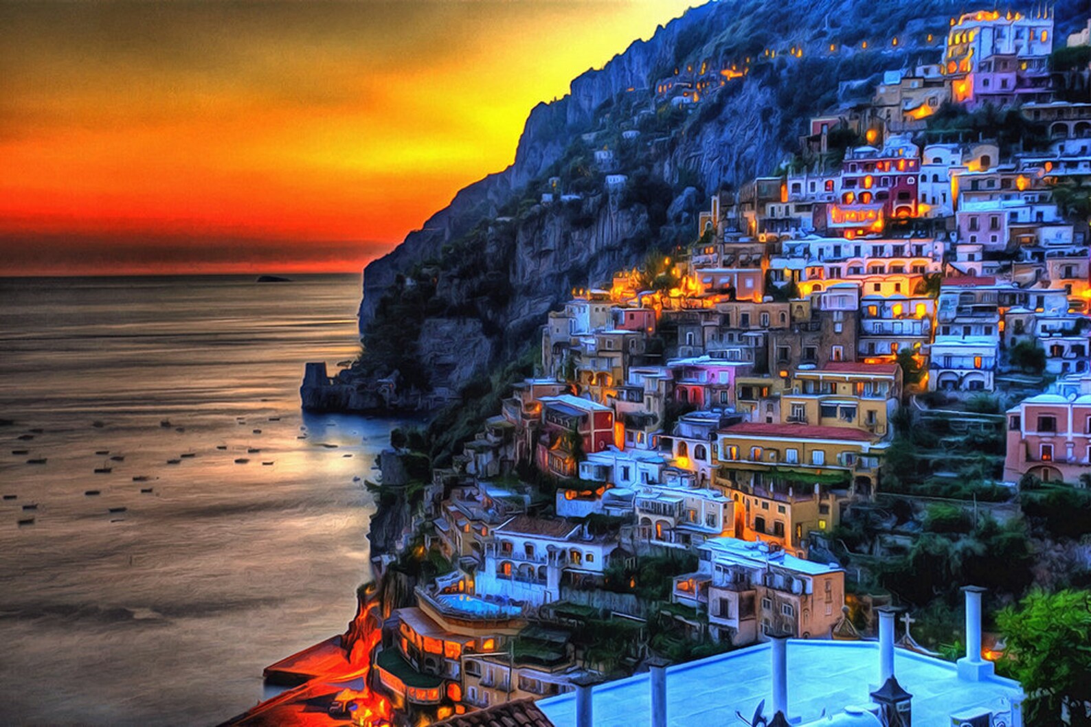 Night Positano Canvas Italy Wall Art Italy Poster Italy Etsy