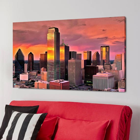 City Of Dallas Canvas Large Art Painting Poster Wall Art Interior Decor Room Design Eco Print Urban Landscape Texas Usa Skyscraper