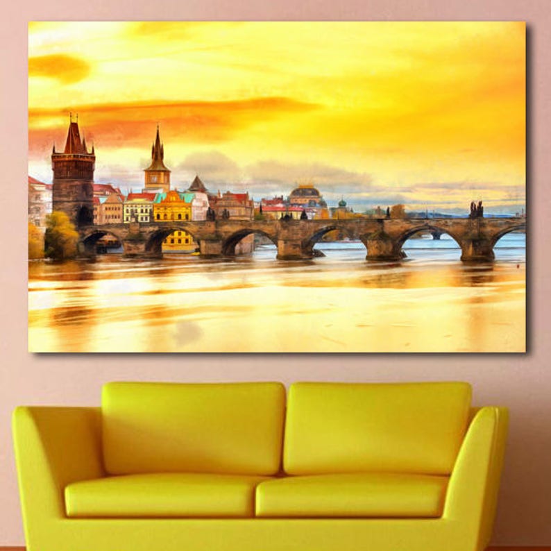 Prague Landscape Canvas Large Art painting Czech Republic Etsy