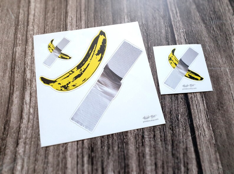 Banana Taped to the Wall, Vinyl Sticker Pack, Set of 3 Pcs, Modern Art
