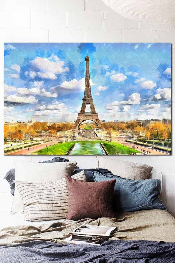 Eiffel Tower In Paris Canvas Large Art Wall Oil Painting Etsy