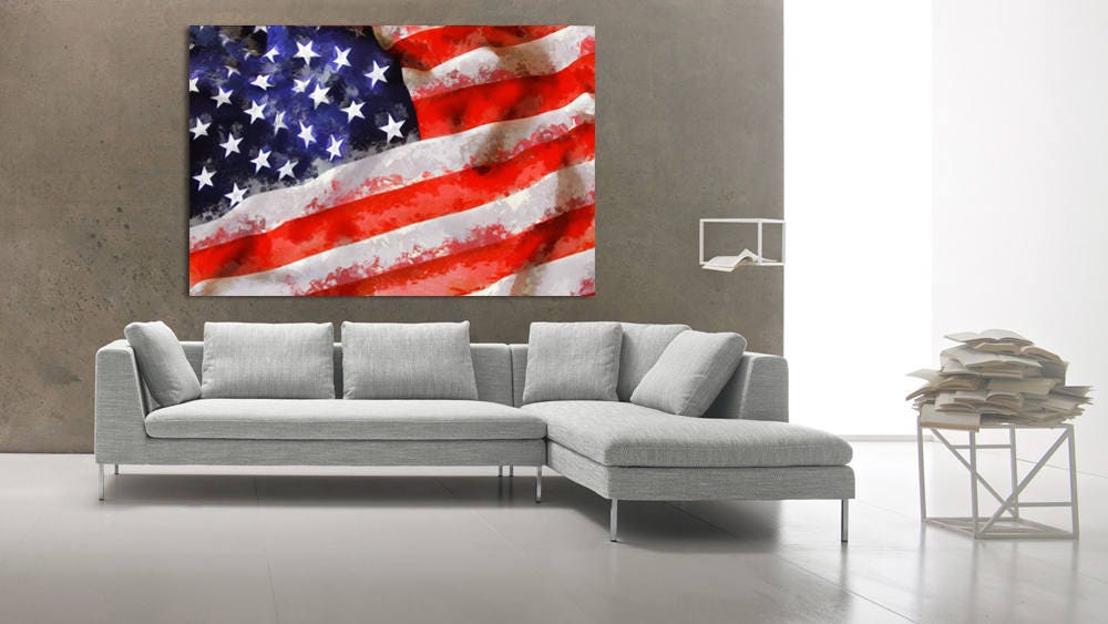 American Flag Canvas Large Art painting Strips and stars Etsy