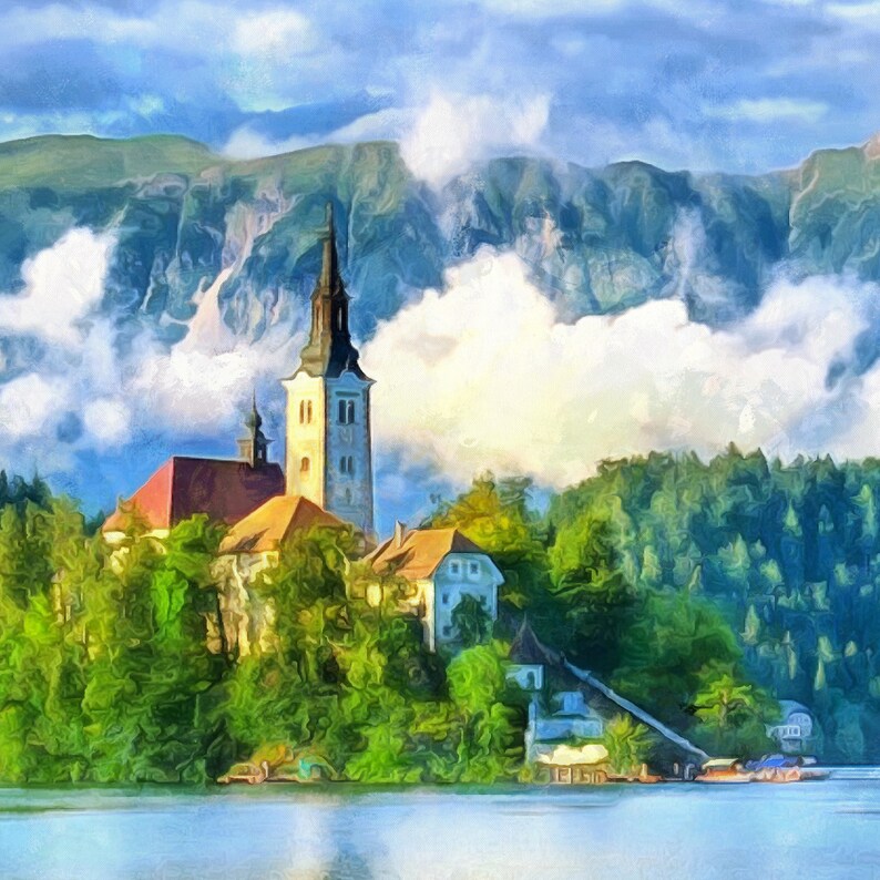 Lake Bled Landscape Canvas Large Art painting Slovenia Etsy