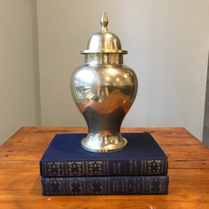 Vintage Brass Ginger Jar with Lid, 9 Inch Decorative Urn