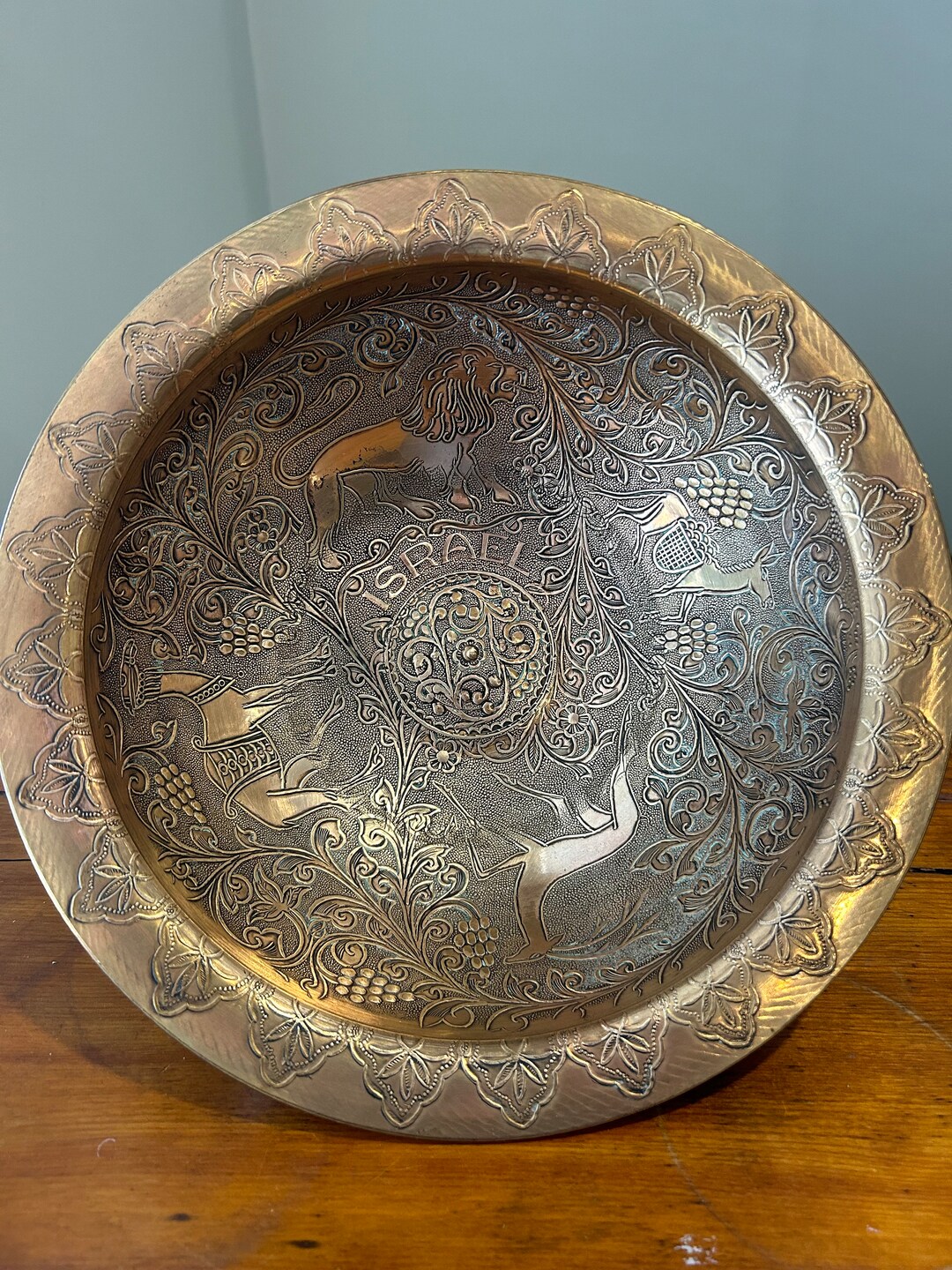 Beautiful Handmade Etched Copper Bowl Israel Holy Land Passover Bowl