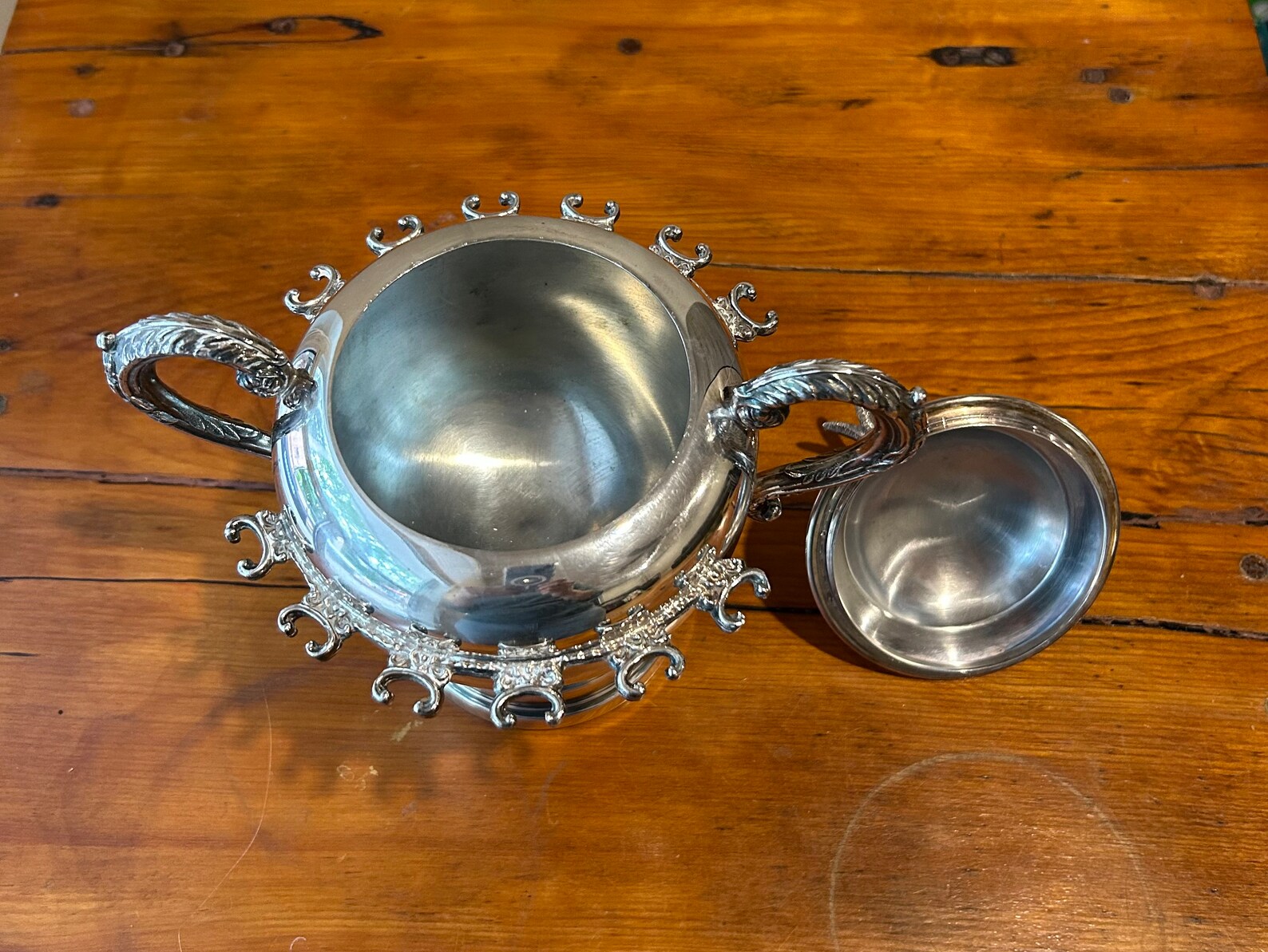 VICTORIAN Antique Spooner Sugar Bowl With Bird Finial, Antique Marlboro Spoon Holder, WR Canada