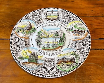 Vintage Alberta Canada Souvenir Plate, Banff Springs Hotel, Jasper Park