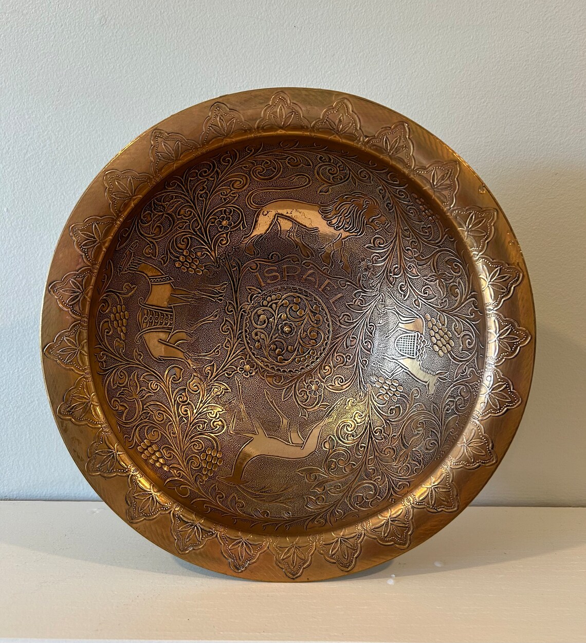 Beautiful Handmade Etched Copper Bowl Israel Holy Land Passover Bowl
