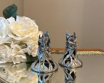 Seagull Pewter, Small Glass Vase, Tulip Design, Flowers, Vintage