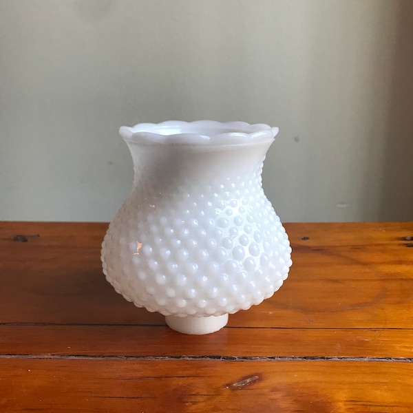 Vintage White Milk Glass Hobnail Hurricane Lamp Shade, White Hobnob Glass Decor