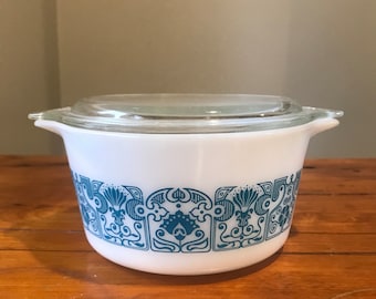 Vintage Pyrex Blue Horizons Casserole Dish, 1 QT, with Lid