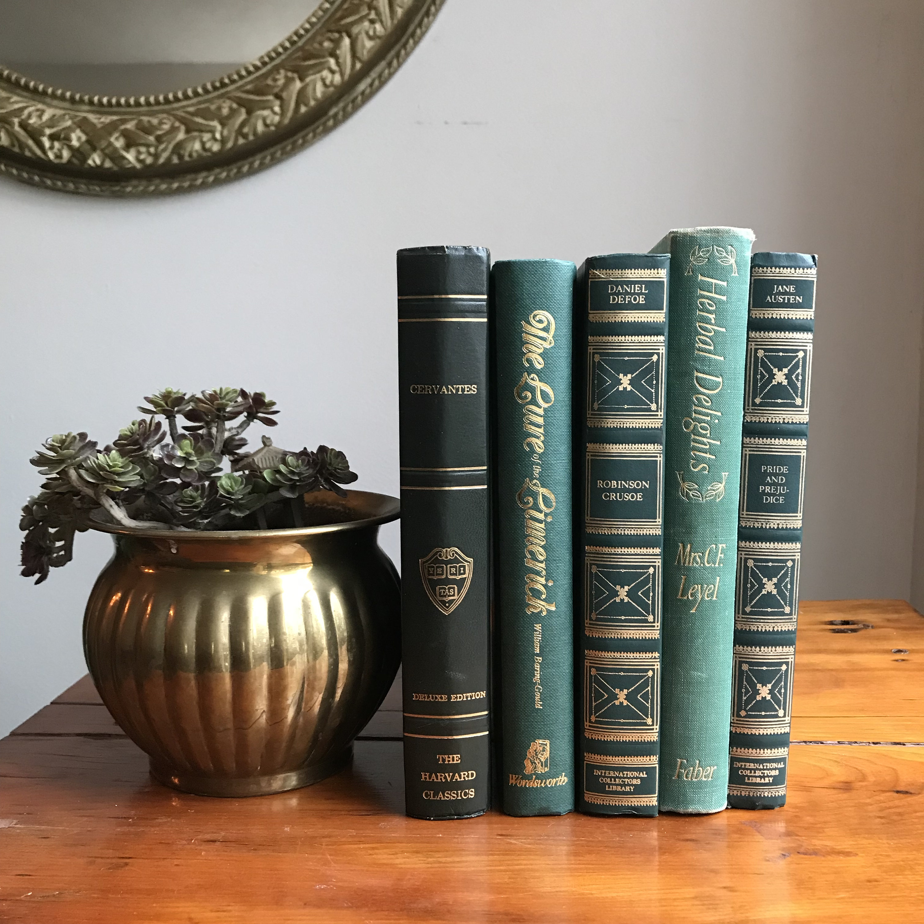 Shades of Forest Green Vintage Book Bundle, Set of Five Green