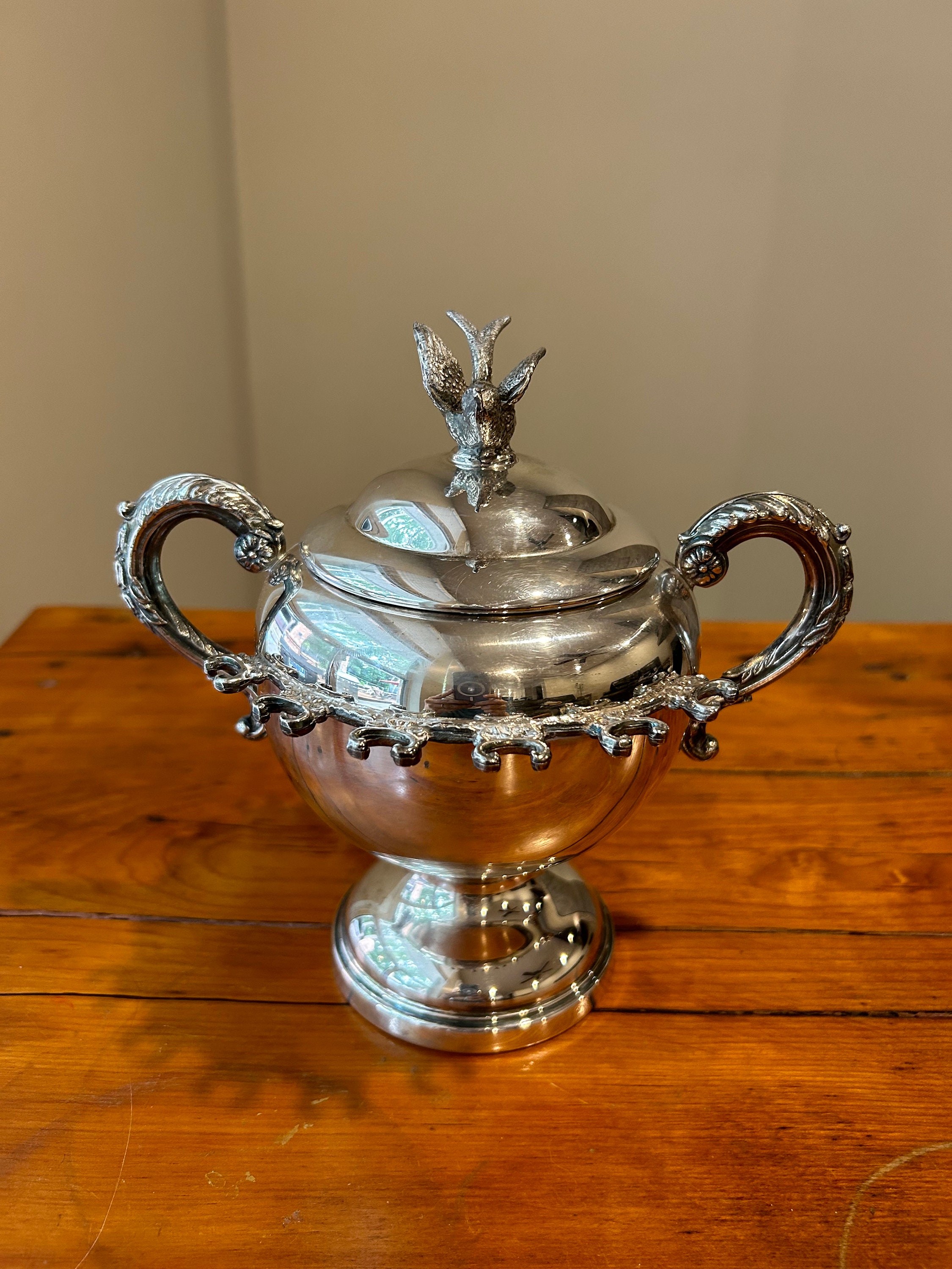 VICTORIAN Antique Spooner Sugar Bowl With Bird Finial, Antique Marlboro Spoon Holder, WR Canada