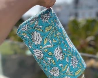 quilted soft cotton makeup bag, large toiletry bag, water proof travel cosmetic bag, ideal handmade gift, travel pouch, travel skincare bag