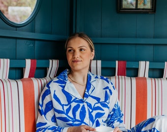 Pyjama 100 % coton à imprimé palmiers,ensemble pyjama à manches longues pour femme,pyjama fabriqué de manière éthique,pyjama taille généreuse,pyjama confortable en coton biologique,cadeau