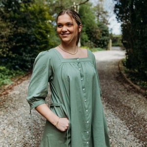 Cotton stylish dress with pockets linen blend easycare bohemian dress summer shirt dress versatile knee length dress trendy oversized dress