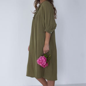 Boho festival dress,brunch dress,summer holiday dress, Indian clothing, billowed sleeves olive dress,green midi ,soft and comfy sun dress, image 6