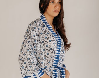 Block printed cotton kimono robe,Indian dressing gown,kimono cardigan,boho beach coverup cotton nursing gown,bridesmaids gift.duster coat