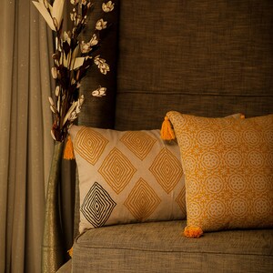Large rectangular cushion,hand block printed pillow,contemporary mustard and grey cushion,tribal cushion,unique linen cushion,accent cushion image 5