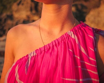 Vestido midi de un solo hombro rosa ruborizado, vestido de fiesta en el jardín de otoño, vestido de invitada de boda de otoño, vestido bohemio de otoño con flores silvestres, vestido de vacaciones