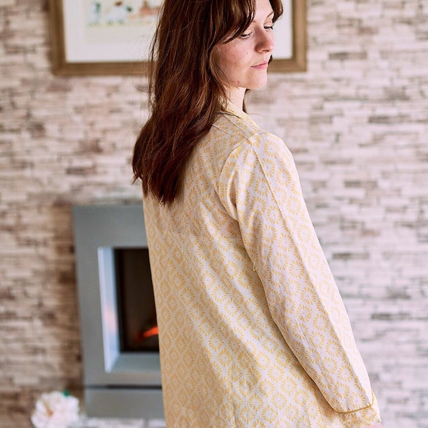 Schlafanzug aus 100% Bio-Baumwolle, weicher, langärmliger Pyjama aus Baumwolle, Damen-Passing-Pyjama, ethisch hergestellter Sommer-Baumwoll-Pyjama, atmungsaktiv, leicht