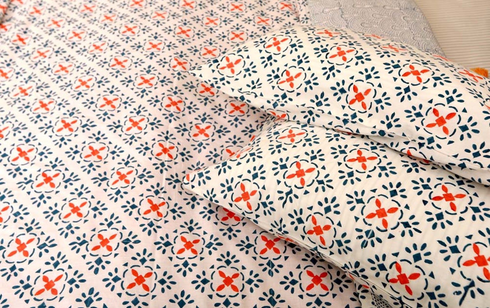 Luxurious Indian Cotton Duvet Cover Setblock Printed Quilt Etsy UK