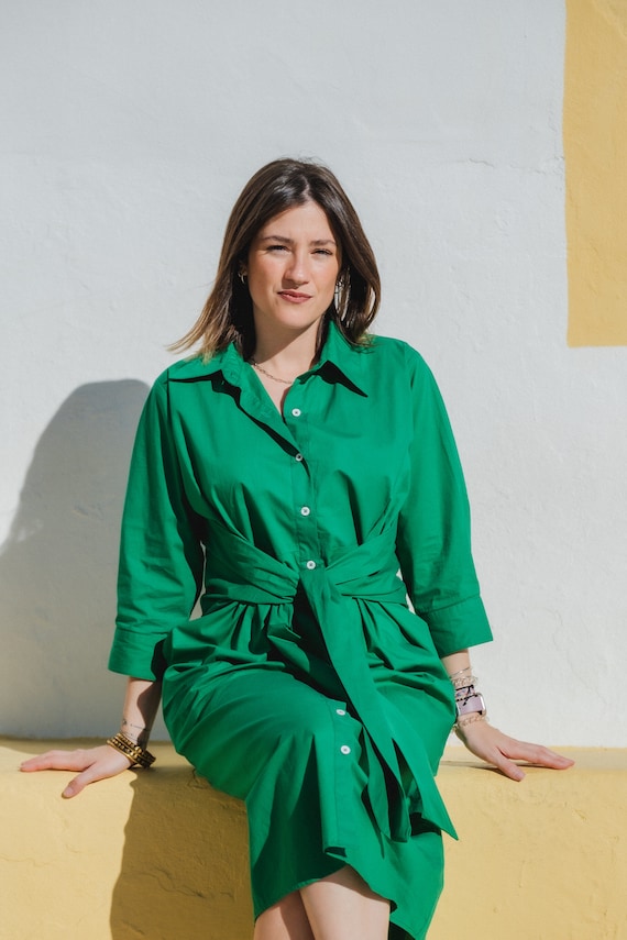 slim fit dress slacks Emerald Silky Shirt Dress main image 0