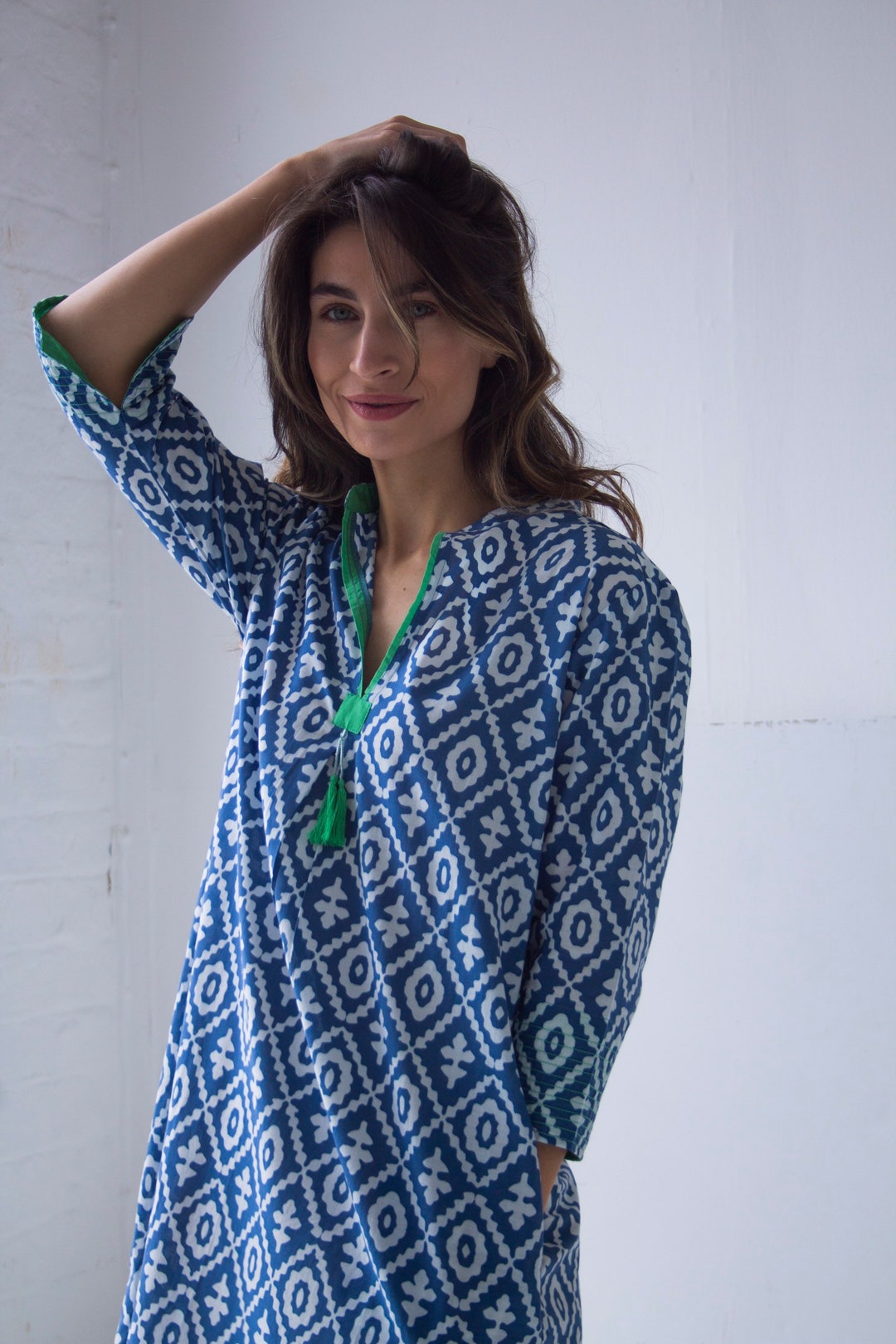 Tunique femme chic ample coton, motif zébré, style bohème élégant