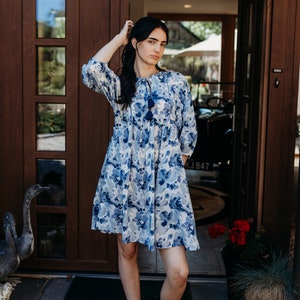 Kurzes Mini-Sommerkleid aus ökologischer nachhaltiger Baumwolle Urlaubskleid knielang Block bedrucktes Boho-Festivalkleid Leichte Voile-Baumwollkleider