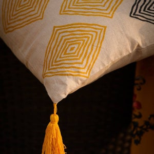 Large rectangular cushion,hand block printed pillow,contemporary mustard and grey cushion,tribal cushion,unique linen cushion,accent cushion image 2