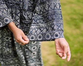 Cotton kimono robe,block printed summer dressing gown, Aztec print women’s bathrobe,boho style robe,soft and lightweight kimono,bridesmaid